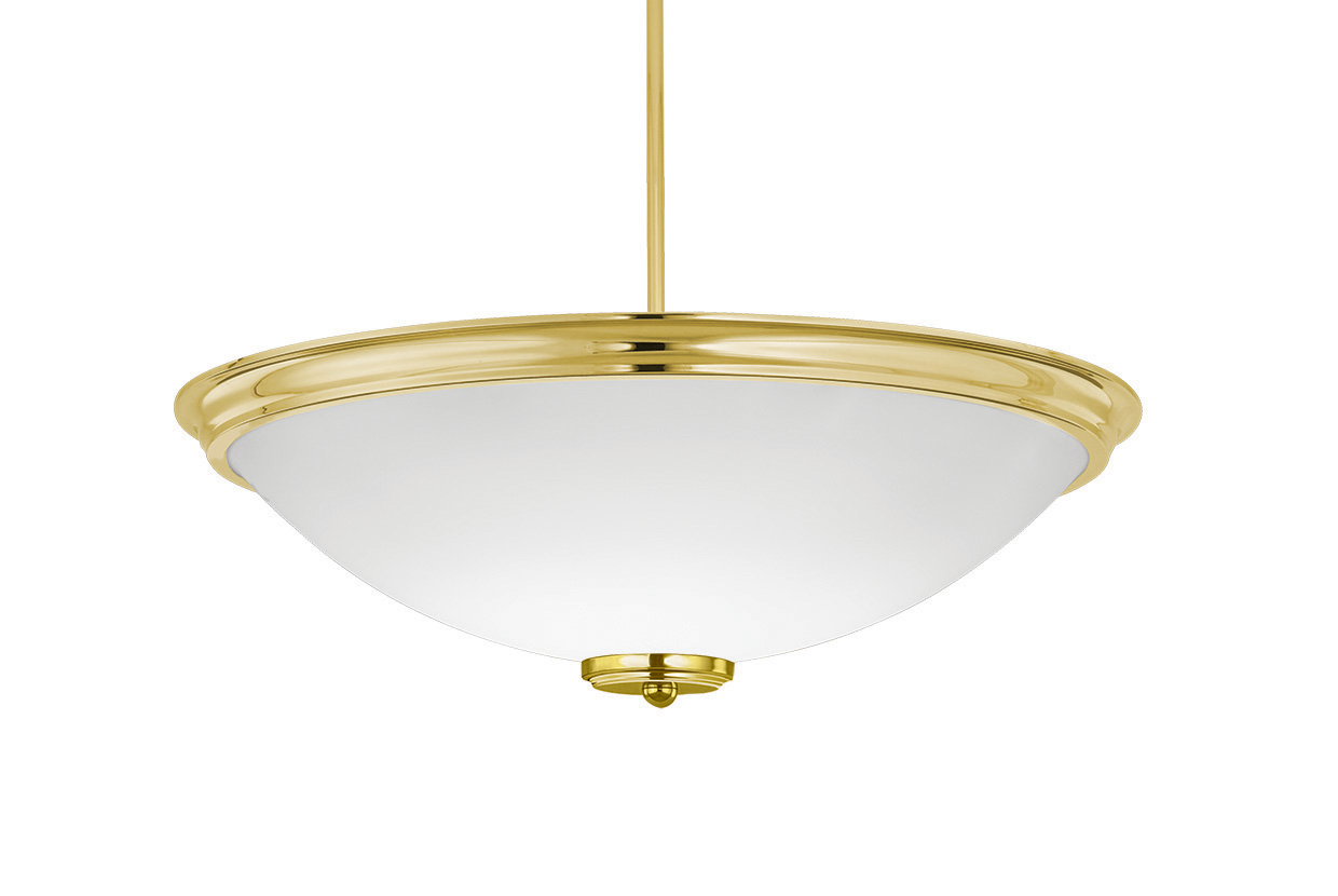 A large bowl pendant suspended with a stem and has the optional finial
