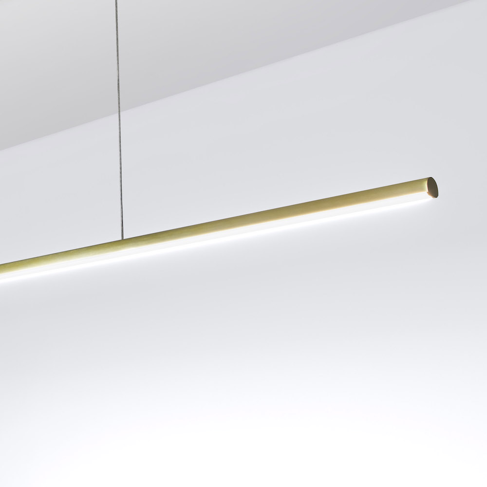Rae linear LED pendant with a eco-friendly alternative brass finish by Visa Lighting